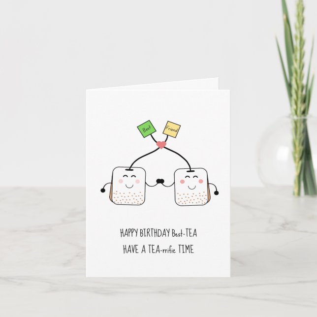 CuteTea Bag Birthday Card, Bestie Car Card (Front)