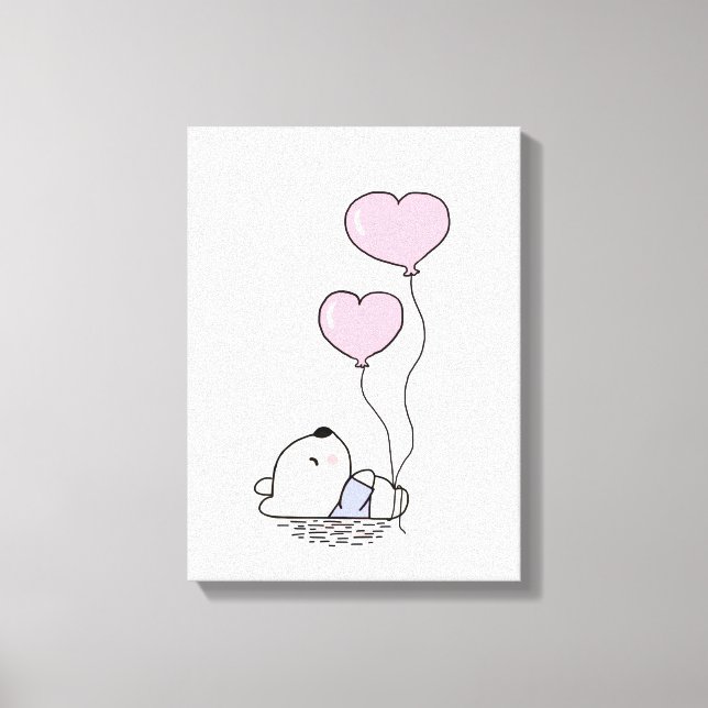 CuteTeddy Bear Pink Balloons Girls Bedroom Nursery Canvas Print (Front)