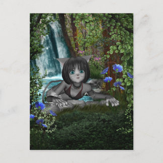 Cutie Anime Kitten Waterfalls 1 Postcard