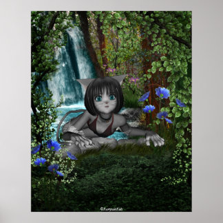 Cutie Anime Kitten Waterfalls 1 Poster