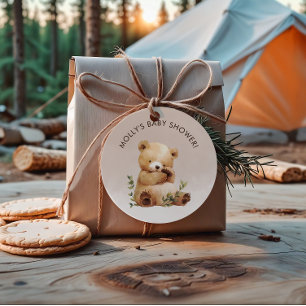 Cutie Baby Bear Watercolor Baby Shower Classic Round Sticker