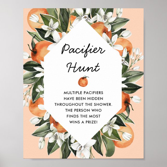 Cutie Baby Shower Pacifier Hunt Game Sign (Front)