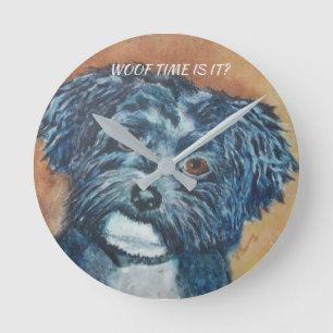 CUTIE BLACK HAVANESE ROUND CLOCK