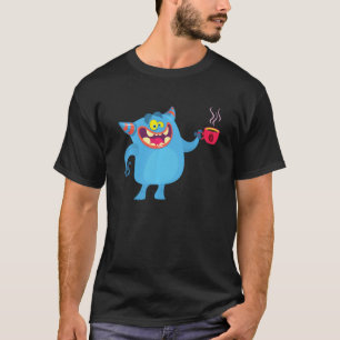 Cutie Blue Coffee Monster Funny Cute Monster Hallo T-Shirt