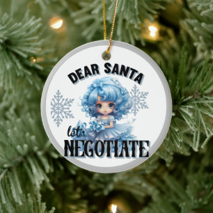 Cutie Blue Dear Santa Christmas Ceramic Ornament