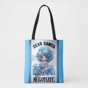 Cutie Blue Dear Santa Christmas Tote Bag