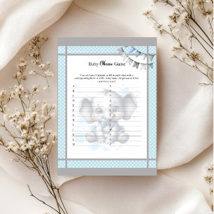 Cutie Blue Elephant Baby Shower Name Game