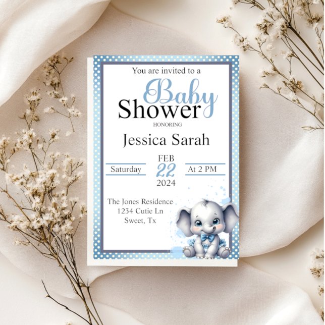 Cutie Blue Elephant - Little Peanut Invitation (Creator Uploaded)