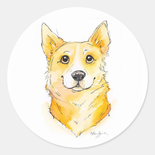 Cutie Corgi Classic Round Sticker (Front)