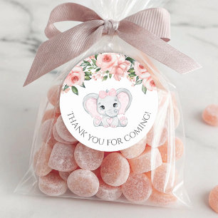 Cutie Elephant Girl Baby Shower Thank You  Classic Round Sticker