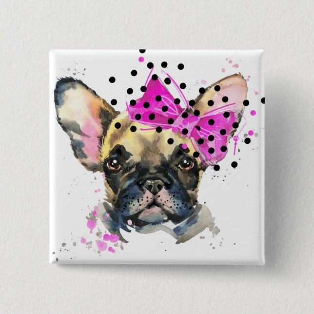 Cutie French Bull Dog 2 Inch Square Button (Front)