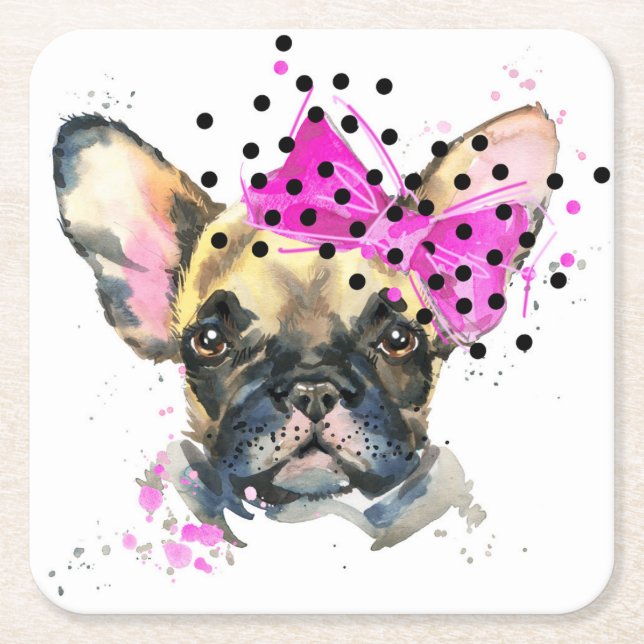 Cutie French Bull Dog Square Paper Coaster (Front)