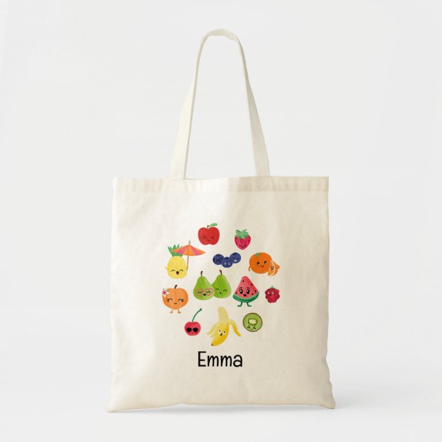 Cutie Fruit Adorable Fruit Kids Personalized Tote Bag (Front)