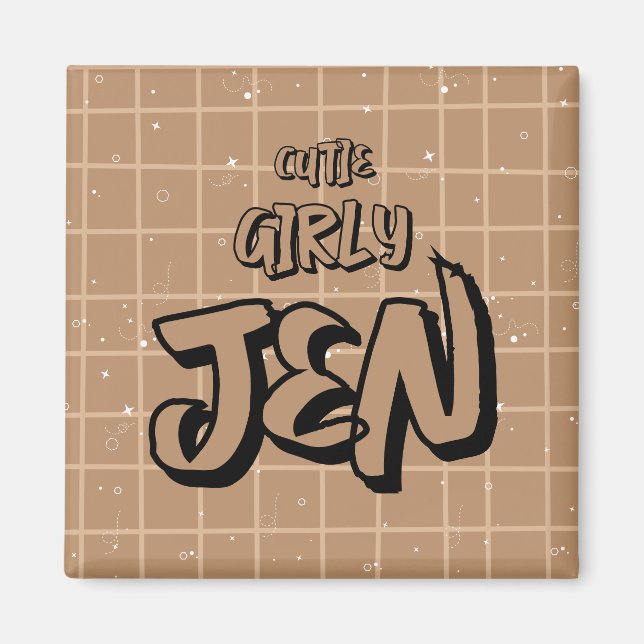Cutie Girly Brown Gingham Magnet (Front)