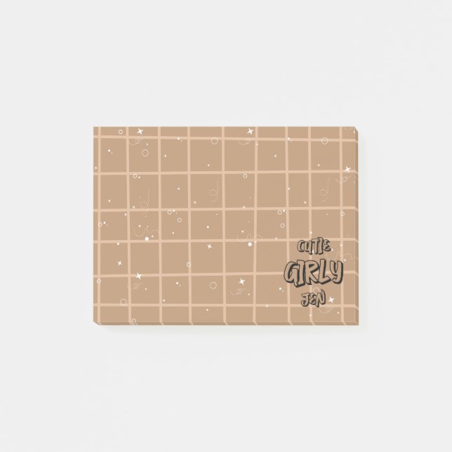 Cutie Girly Brown Gingham Post-It Notes (Front)