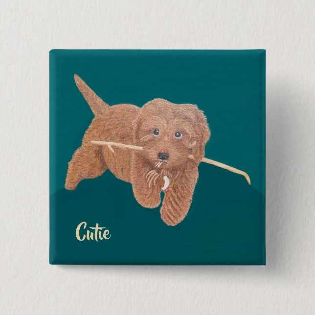 Cutie Golden Doodle Square 2 Inch Square Button (Front)