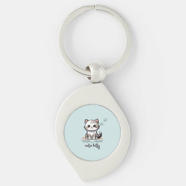 Cutie Kitty Metal Keychain (Front)