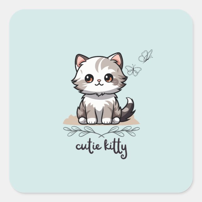 Cutie Kitty Square Sticker (Front)