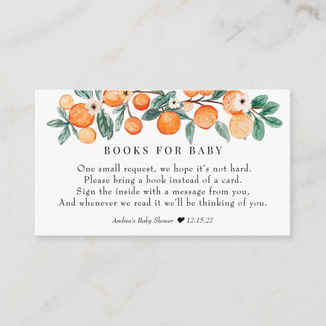 Cutie |  Orange Baby Shower | Books for Baby Enclosure Card (Front)