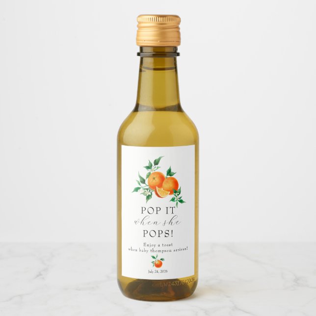 Cutie | Orange Baby Shower Favour Wine Wine Label (Front)