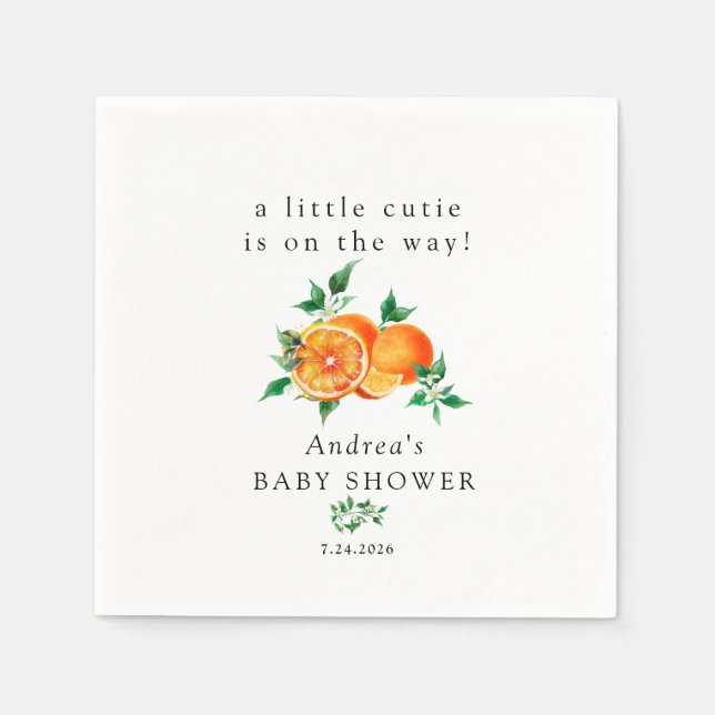 Cutie | Orange Baby Shower  Napkin (Front)