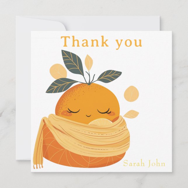 cutie orange Baby shower   Thank You Card (Front)