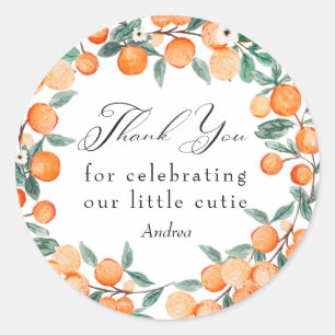 Cutie Orange Baby Shower Thank You Classic Round Sticker