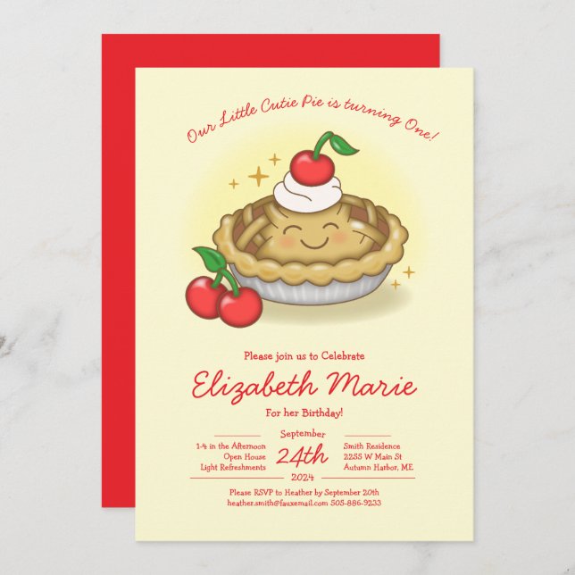 Cutie Pie Birthday Party Kids Cherry Invitation (Front/Back)