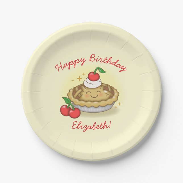 Cutie Pie Birthday Party Kids Cherry Paper Plate (Front)