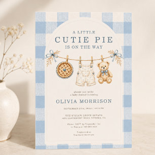 Cutie Pie Clothesline Boy Blue Gingham Baby Shower Invitation