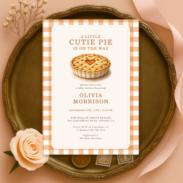 Cutie Pie Fall Autumn Gingham Baby Shower Invitation (Creator Uploaded)