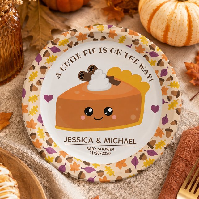 Cutie Pie Fall Baby Shower Paper Plate (Celebrate the sweetest little arrival with these adorable Cutie Pie Fall Baby Shower Paper Plates. )