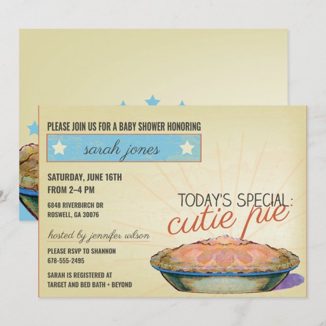 Cutie Pie gender neutral baby shower invitation (Front/Back)