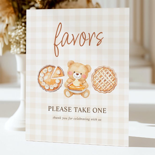 Cutie Pie Gingham Teddy Bear Baby Shower Favors Pedestal Sign (Creator Uploaded)