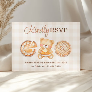 Cutie Pie Gingham Teddy Bear Fall Baby Shower RSVP Card