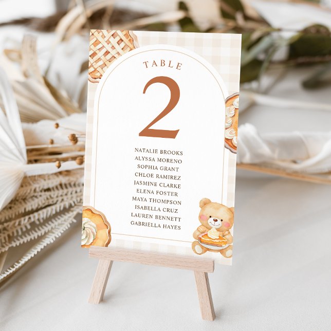 Cutie Pie Gingham Teddy Bear Fall Baby Shower Table Number (Creator Uploaded)