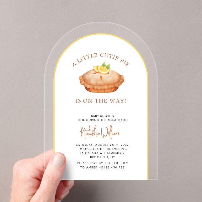 Cutie Pie Lemon Baby Shower Acrylic Invitation (Insitu (Handheld))