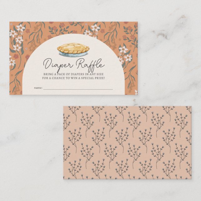 Cutie Pie Orange Floral Baby Diaper Raffle Ticket Enclosure Card (Front/Back)