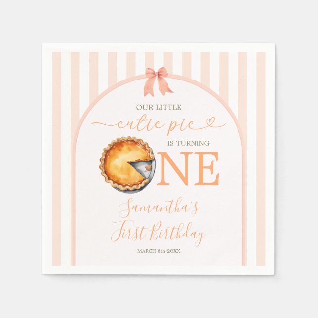Cutie Pie Orange Gingham 1st Birthday Napkin (Front)