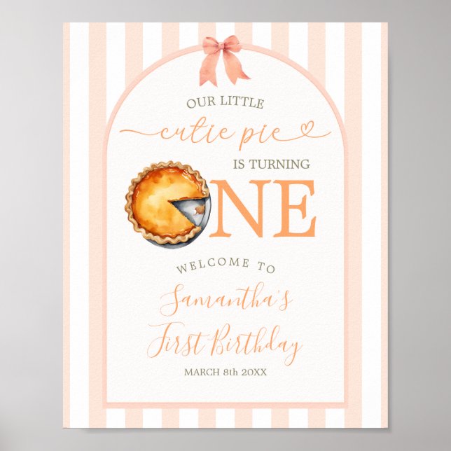 Cutie Pie Orange Gingham 1st Birthday Welcome Sign (Front)