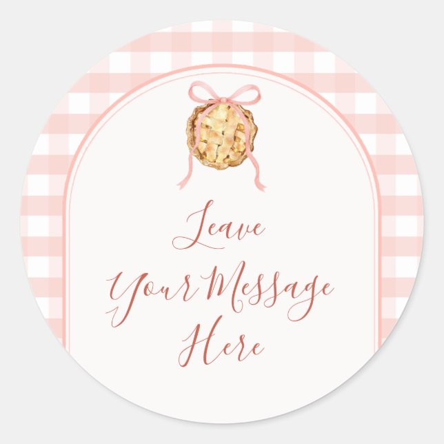 Cutie Pie Pastel Pink Bow Baby Shower Your Message Classic Round Sticker (Front)