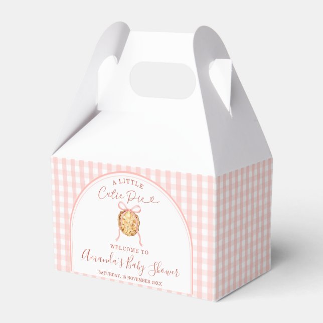 Cutie Pie Pastel Pink Bow Gingham Fall Baby Shower Favor Box (Front Side)