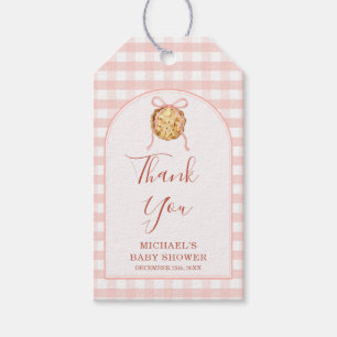 Cutie Pie Pastel Pink Bow Gingham Fall Baby Shower Gift Tags