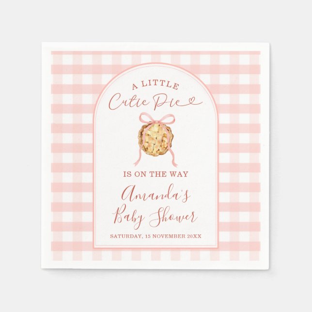 Cutie Pie Pastel Pink Bow Gingham Fall Baby Shower Napkin (Front)