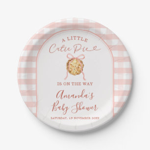 Cutie Pie Pastel Pink Bow Gingham Fall Baby Shower Paper Plate