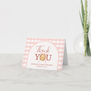 Cutie Pie Pastel Pink Gingham Baby Shower Folded Thank You Card