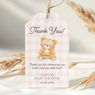 Cutie Pie Pink Fall Bear Girl Baby Shower Favor Gift Tags
