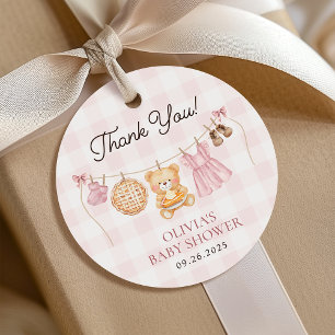 Cutie Pie Pink Fall Bear Girl Baby Shower Gift Favour Tags