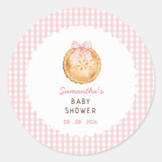Cutie Pie Pink gingham Baby Shower  Classic Round Sticker