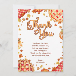 Cutie Pie Pumpkin Fall Boy Girl 1st Birthday Party Thank You Card